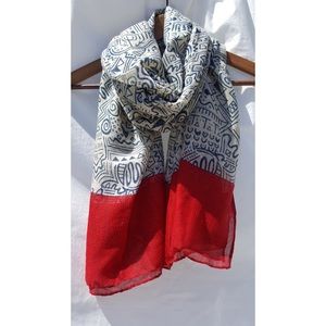Soft Red Blue Geometric Scarf